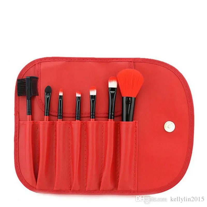 Makeup borstar sätter kits 7st Cosmetics Professionell ullhandtag Portable Beauty Tools Face Make Up Borste Set med väskan