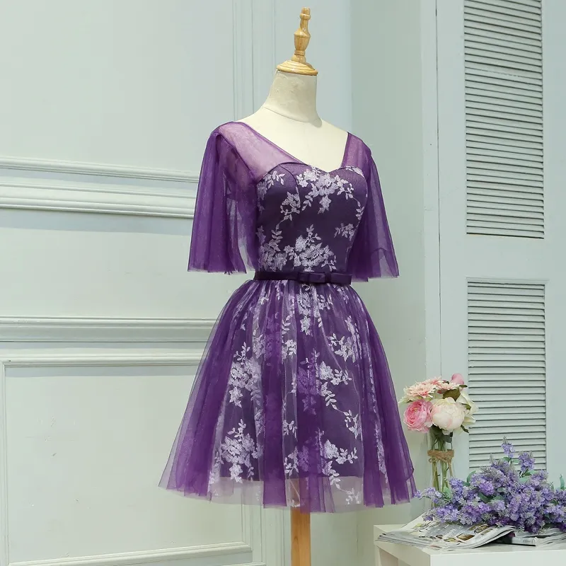 Прекрасный фиолетовый невесты Платья тюль с кружевом цветочные кружева свадебное платье гость одежда на заказ плюс размер дешевые