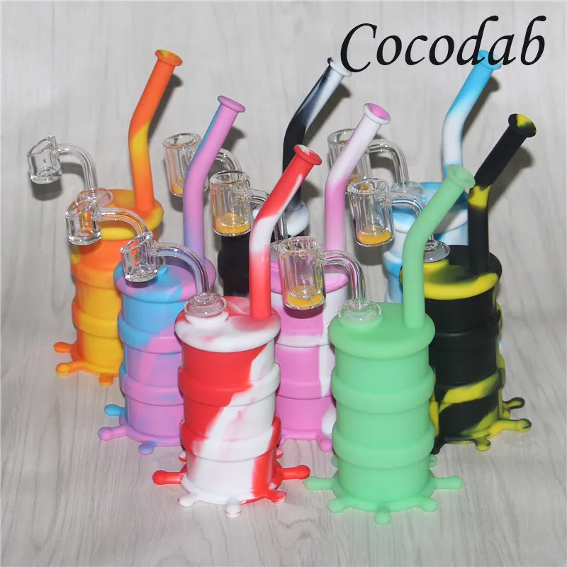 Food Grade Siliconen Bong Siliconen DAB RIGHT MET GLAS ACCESSOIRES NON-STOCK SILICONE WATER PIJP THERMOCHROMIC QUARTZ EMBEREN BOLDS DHL