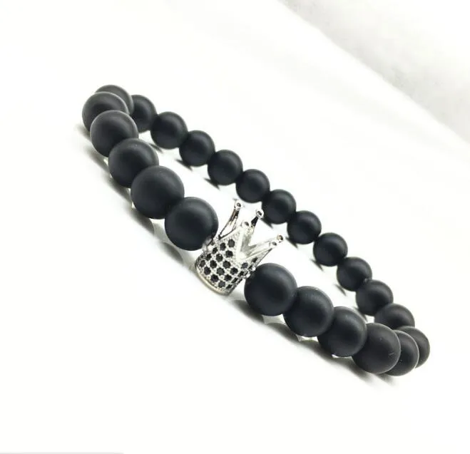 JLN Natural Lava Coroa Pulseira Imperial King Charm Imagem Jasper Ágata Cristal Pedra Poder Contas Esticadas Pulseiras Para Homens Mulheres Jóias