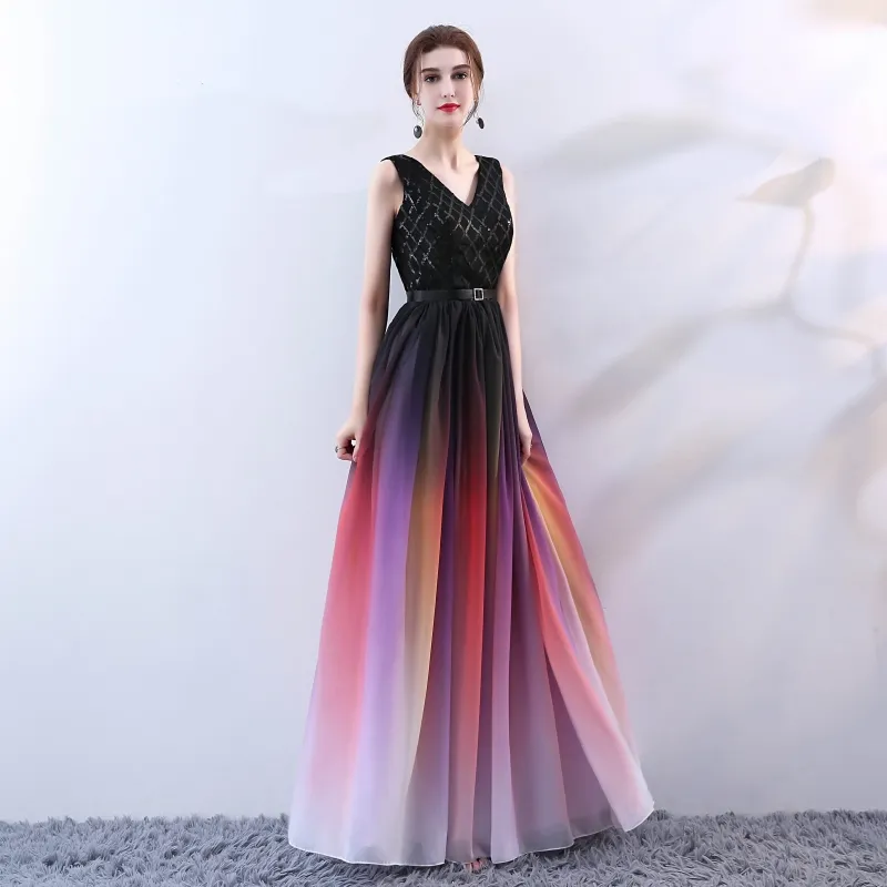 slim fit dress slacks Floral Printed Chiffon Long Sleeve Gown 2 / Sky Blue/Multi main image 1