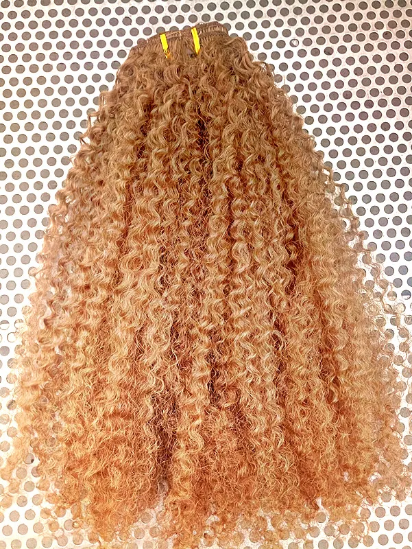 Braziliaanse clip in Hair Extensions Human Virgin Remy lichtbruine kinky Curly 27# 120G Eén set