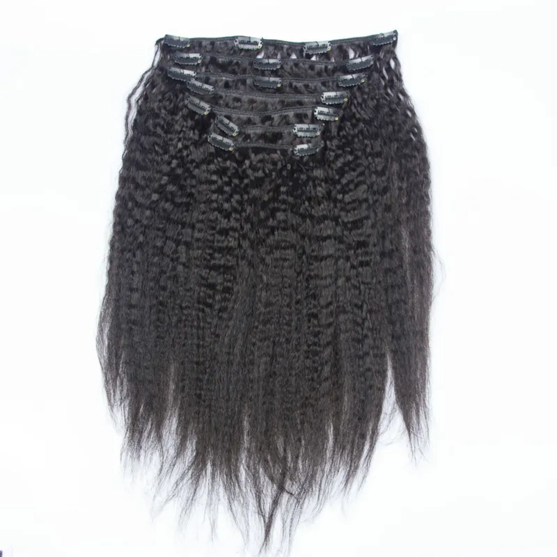 Grossier Yaki Kinky Clip Droit Dans Les Extensions De Cheveux Humains Brésilien Remy Cheveux Lumière Noire Naturelle Yaki Pince À Cheveux Ins 7 Pièces Et 120g / Set