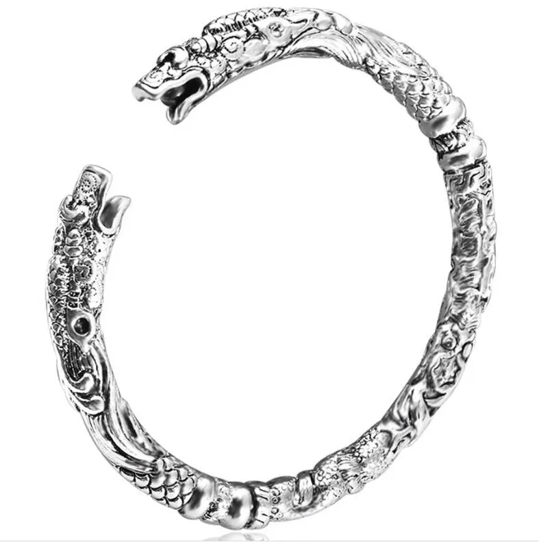 Luckyshine 6 Stück Weihnachtsgeschenk Glänzender antiker Drache 925 Sterling Silber Offene verstellbare Armbänder Armreifen Russland Armreifen