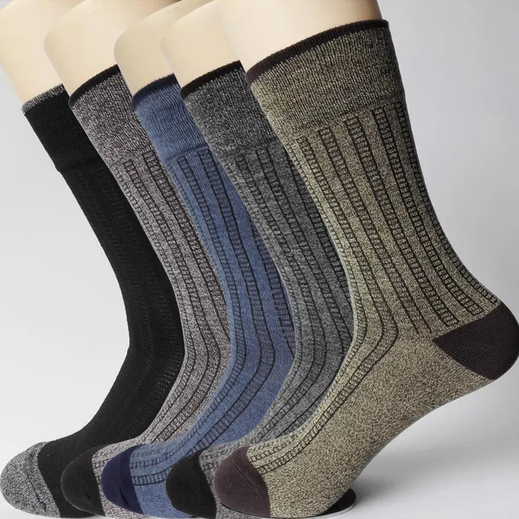 Chaussettes solides d'hiver pour homme décontracté en tube chaussettes mode homme affaires rayures verticales chaussettes coton chaussette