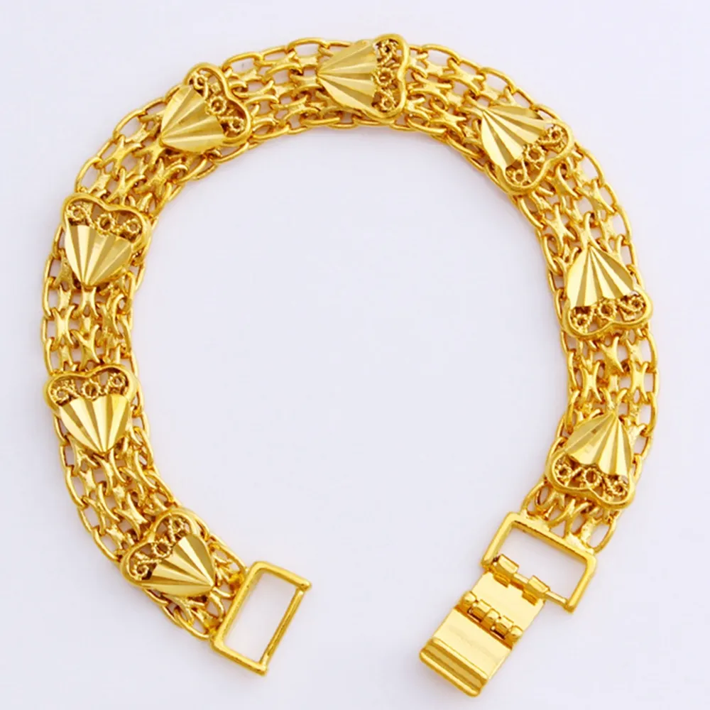 Ensemble de bijoux de mariage Accessoires de mode 18K Jaune Gold Foule Collier Femme + Bracelet + Boucles d'oreilles Cadeau Cadeau Coeur Cadeau