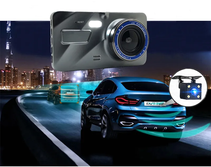 1080P full HD DVR auto 2Ch telecamera da cruscotto auto scatola nera videocamera auto 170ﾰ visione notturna con luce stellare WDR registrazione in loop G-sensor