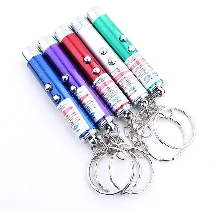 DHL Red Laser Pointer Pen Key Ring com LED branco Show de luzes portátil infravermelho Vara Gatos engraçados Pet Toys Atacado