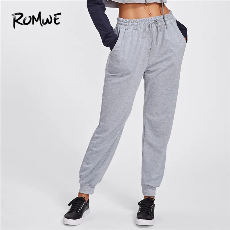 Pantalon de survêtement à cordon pour femme gris chiné décontracté taille moyenne pantalon pour femme Joggers femme pantalon long