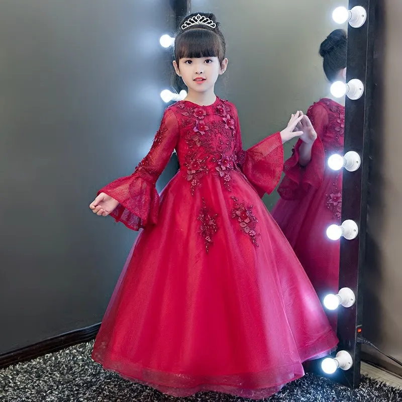 Glizt Girls Red Wedding Dresses Frare Sleeve Bead Appliques Lace Party  Princess Birthday Dress First Communion Gown For Kids From 57,85 € | DHgate
