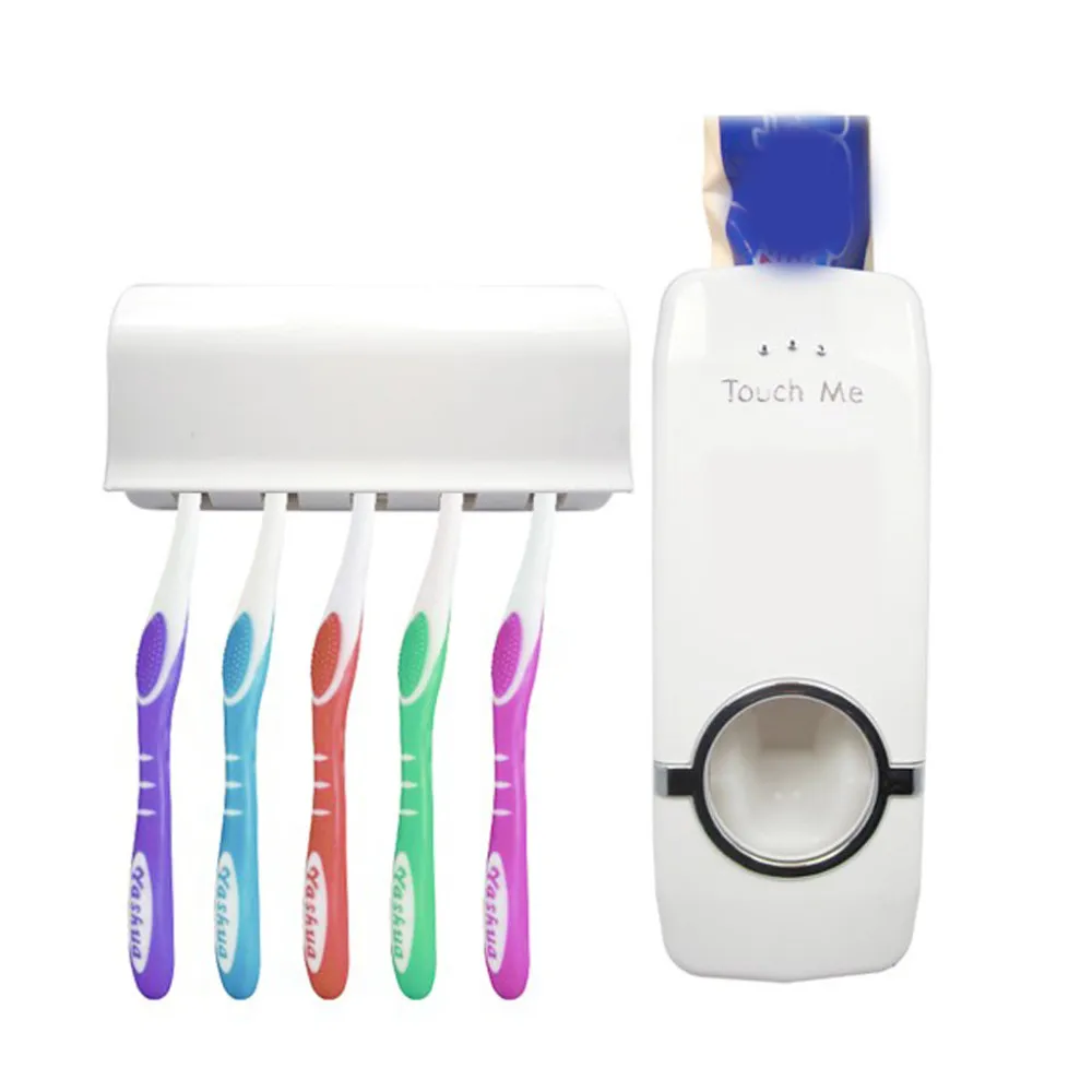 Set di portaspazzolino per famiglia con distributore automatico di dentifricio di vendita calda Set da bagno di alta qualità