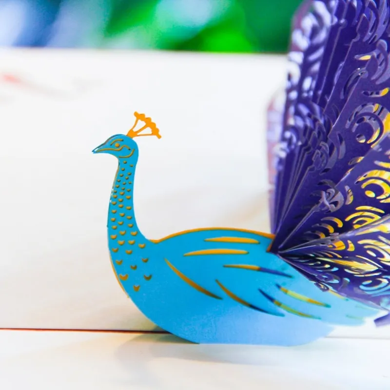 3D Peacock Pop -Up Cinting Card Laser Cuttro Retro Koperty Pocztówki Zaciekłe ręcznie robione ręcznie robione karta z zaproszeniem Kirigami O5890424