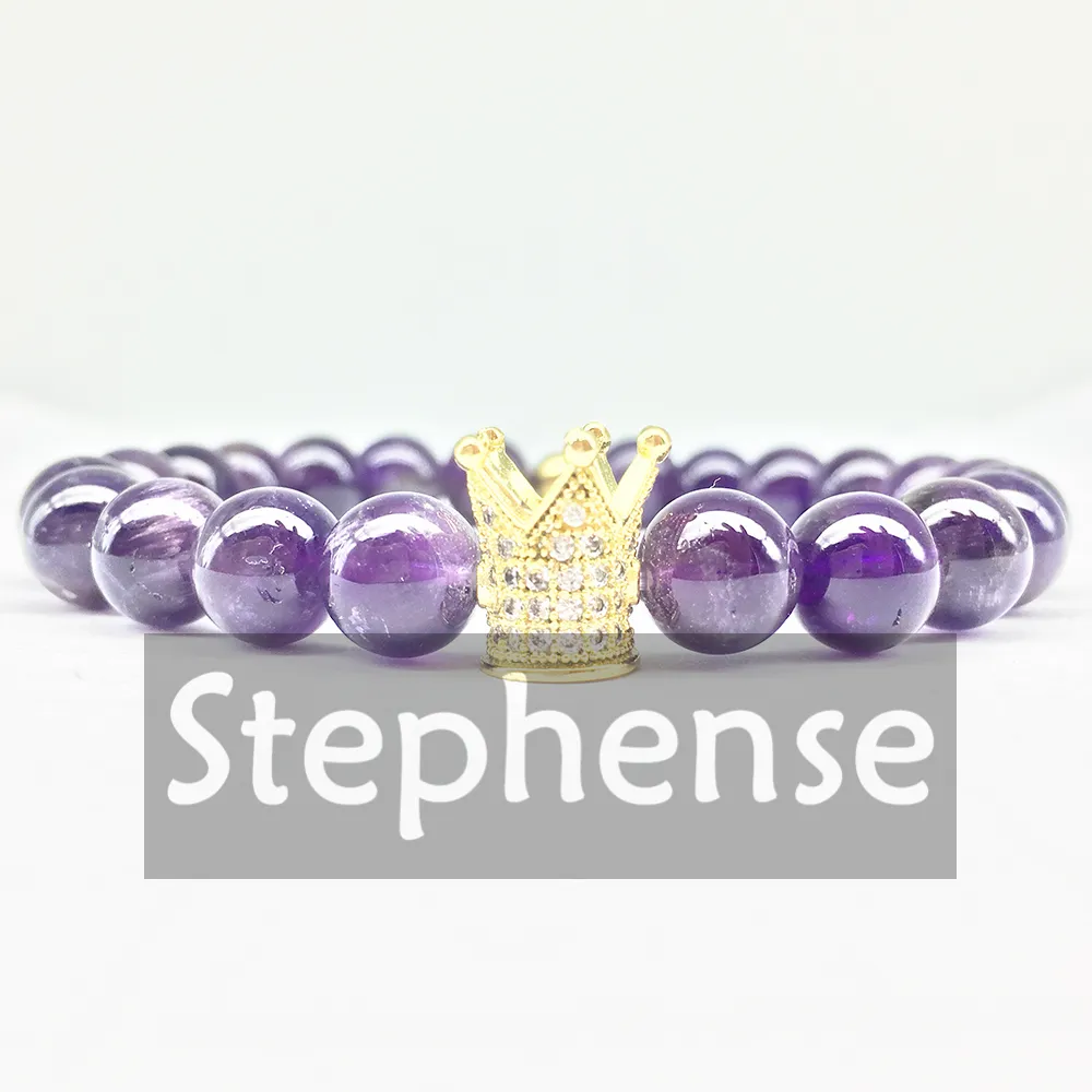 Cz0037 em venda 2018 pulseira coroa natural um methyst pulseira pulseira de cristal roxo estilo bohemia energia pedra pulseira