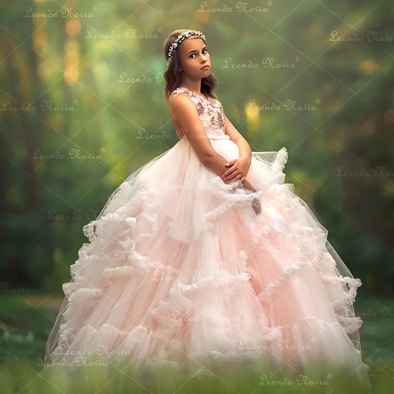 Vintage Princess Pageant Dress With Tiered Skirt Lace 3D Wedding Flowers Pearls And Tulle Sweep Train For Lovely Girls Wedding From Dressvip 111.91 DHgate.Com