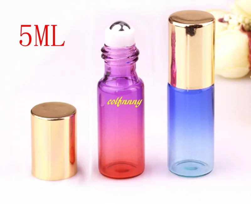 5ml rainbow Glass Roll on Bottle with Stainless Steel Roller Small Essential Oil Roller-on Sample Bottle