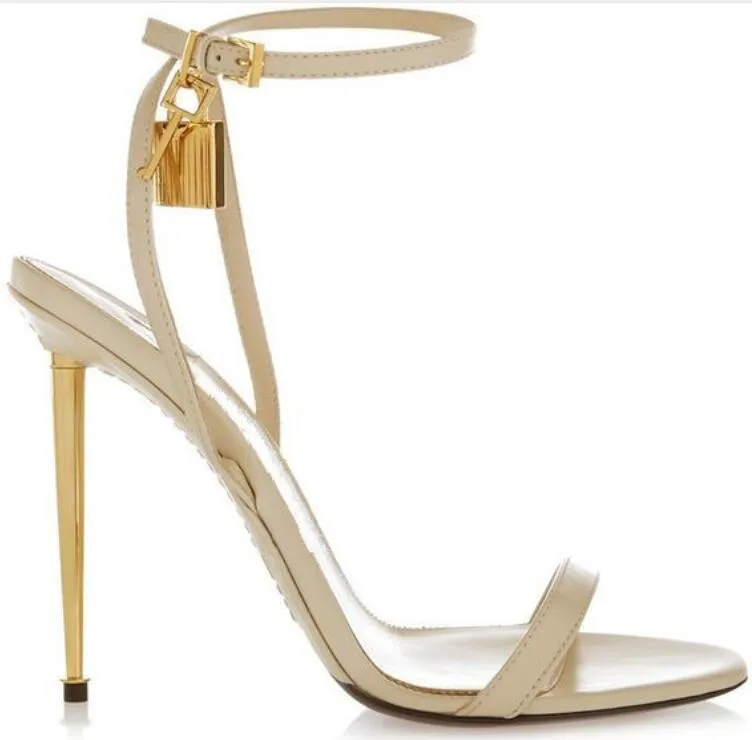 2018 Gold Silver Leather High Heels Gladiator Sandals Ankle Strap Padlock Women Pumps Open Toe Metal Heels Women Shoes