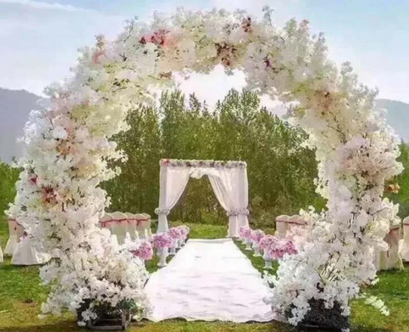 50pcs Artificial Simulation Cherry Blossom Flower Bouquet Wedding Arch Decoration Garland Home Decor Supplies 1 Meter Long