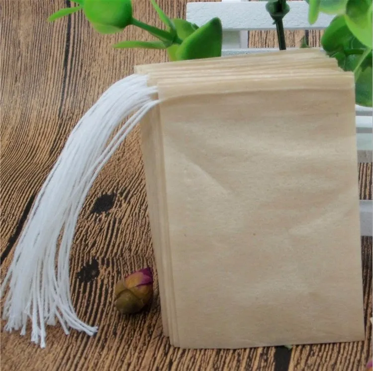 Ny design 50 * 62mm Oblagda tefilter Teabags Trämassa Filter Papper Drawstring Brown White Color Tea Bag 100pcs / Lot