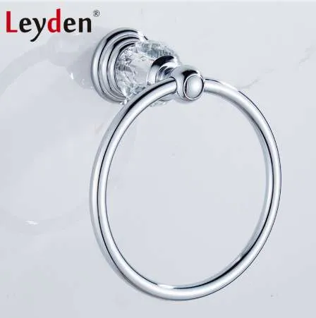Leyden Hot Luxury Crystal Handdukshållare Silver / Guldhandduk Ring Rund Väggmonterad Handduk Rack Bar Hållare Badrum Tillbehör