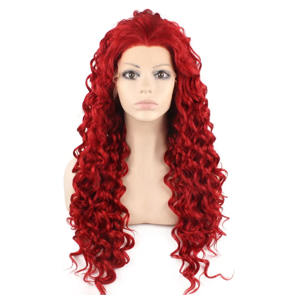 DHgate.com:26 Inch Red Curly Synthetic Lace Front Wig for Party, Heat ...