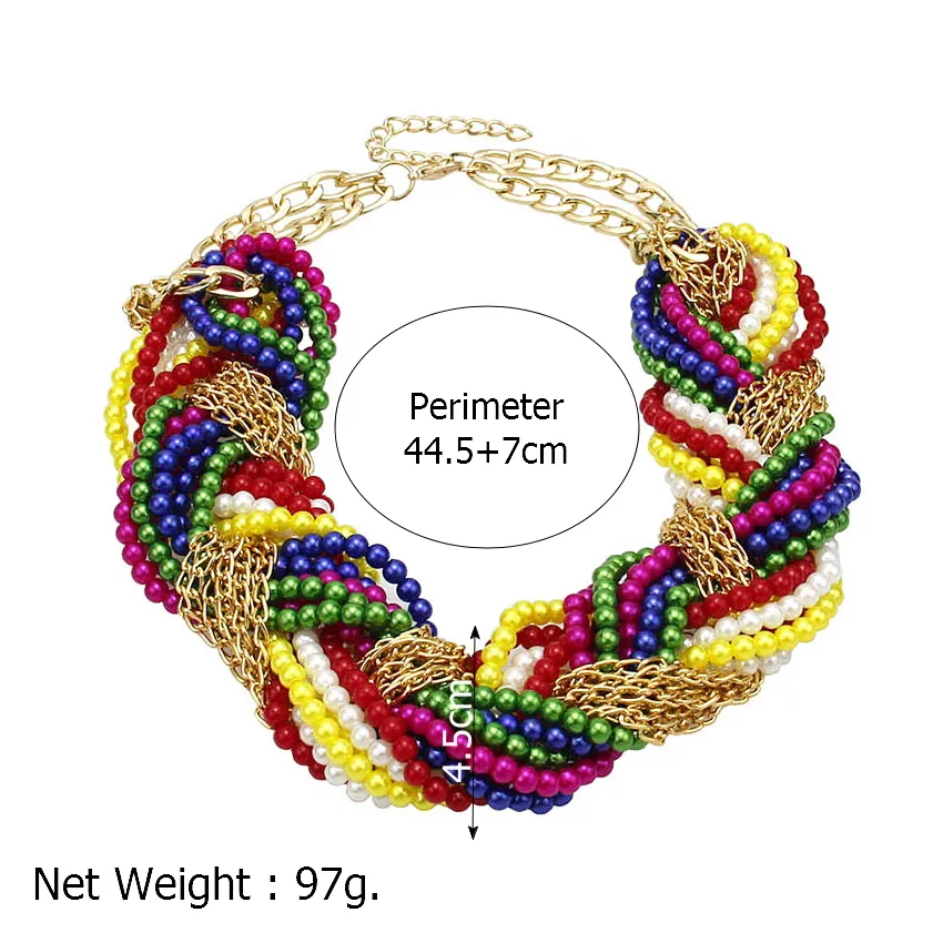 MANILAI Multi layer Simulated Pearl Statement Chokers Necklaces For Women Handmade Woven Chain Multicolor Beaded Chunky Necklace2086502