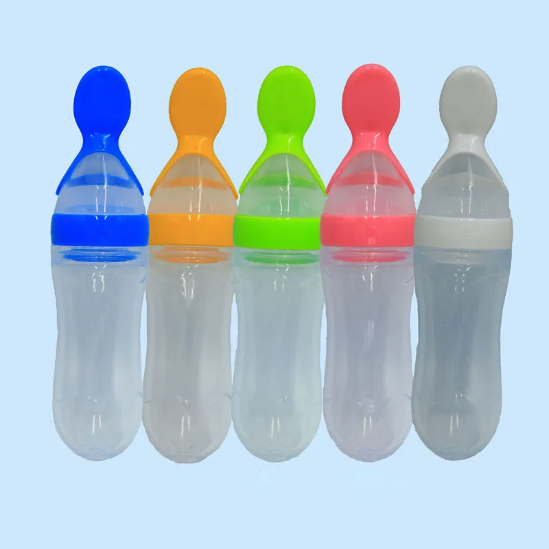 90 ml Biberon pour bébé avec tête de cuillère Bouteille en silicone Alimentation Complément alimentaire pour bébé Céréales de riz 5 couleurs Meilleure qualité C2485