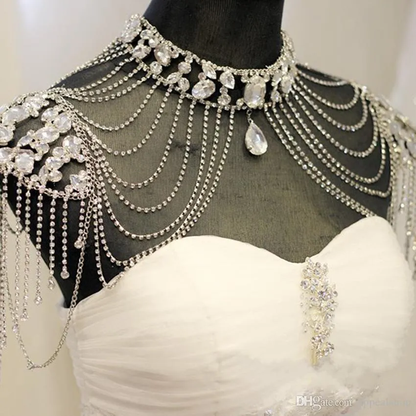 Bröllopsjal Bridal Wraps Jackets 2017 Luxury Sexy Beatiful Rhinestone Crystal Bride Shoulder Chain Jewelry Jacket6964562
