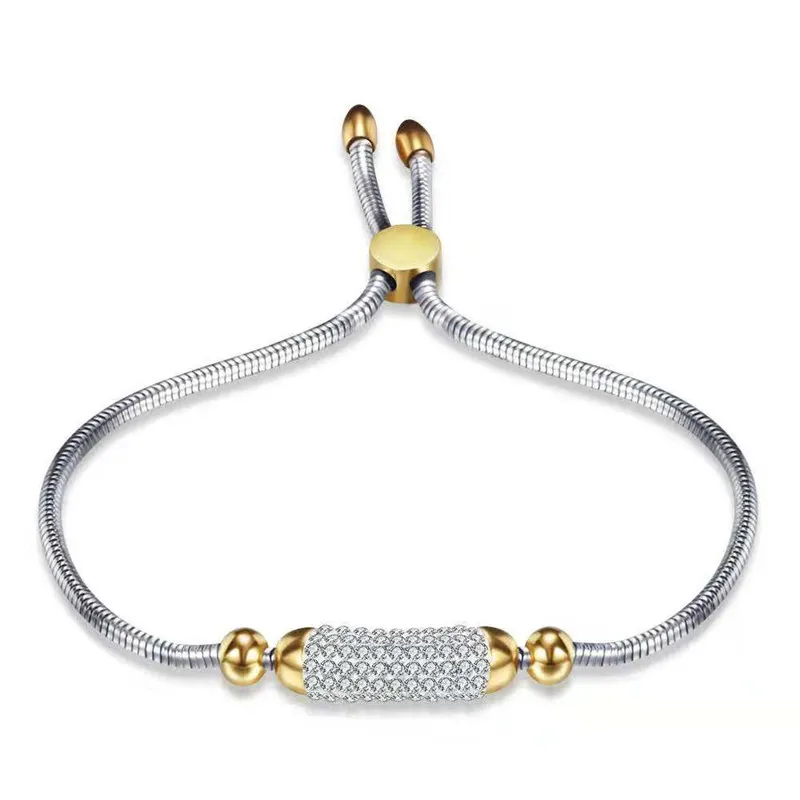 Adjustable Size New Trendy Stainless Steel Gold Plated CZ Bracelet Chain for Men Women Hot Gift