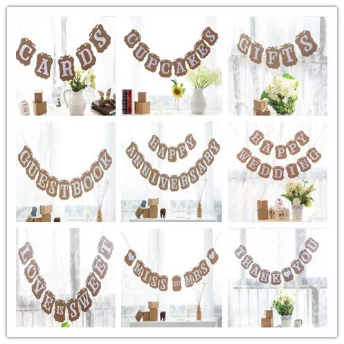 Commercio all'ingrosso Candy Bar Carta Kraft Cartone Bunting Banner Ghirlanda Decorazione di nozze vintage Segno Baby Shower Festa di compleanno Buffet WS