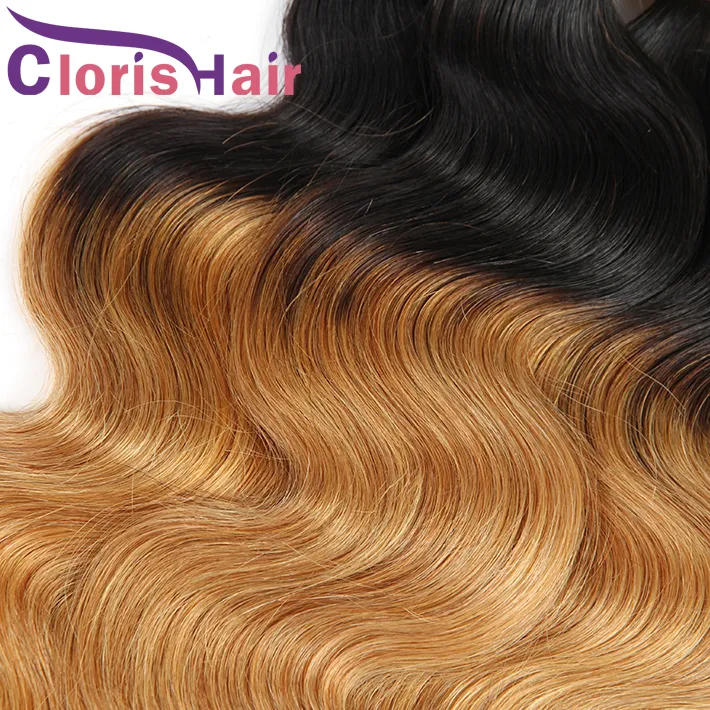 MINK Brasilianska Malaysiska Virgin Blonde Ombre Bundlar 1B 27 Kroppsvåg Hår Vävar Mörka Rötter Honey Blonde Human Hair Extensions 