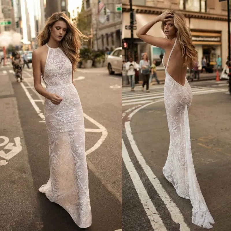 Berta Bridal Mermaid Crystal Wedding Dresses Halter Neck Lace
