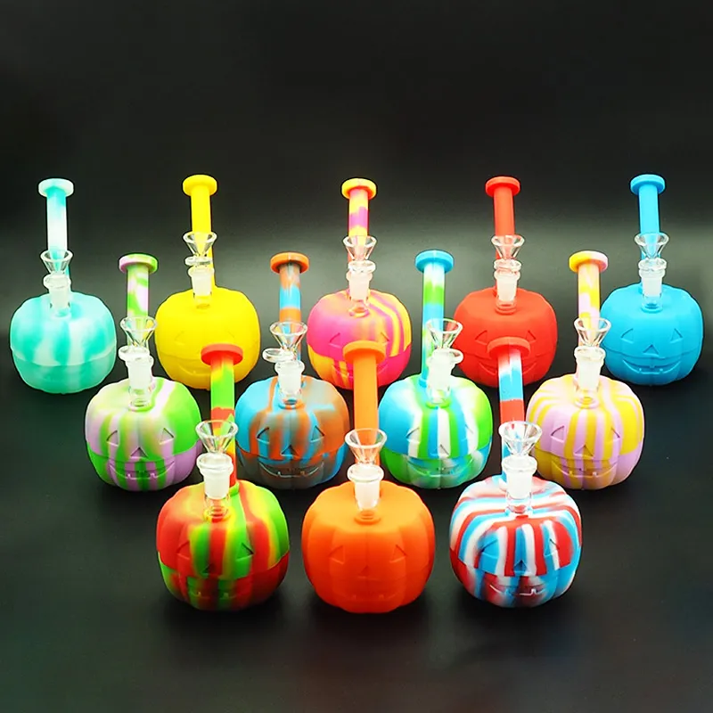 Smoking water pipe Glass Bong Halloween pumpkin Water Pipe unbreakable silicone filter, plastic double deck filter silicone pipe.