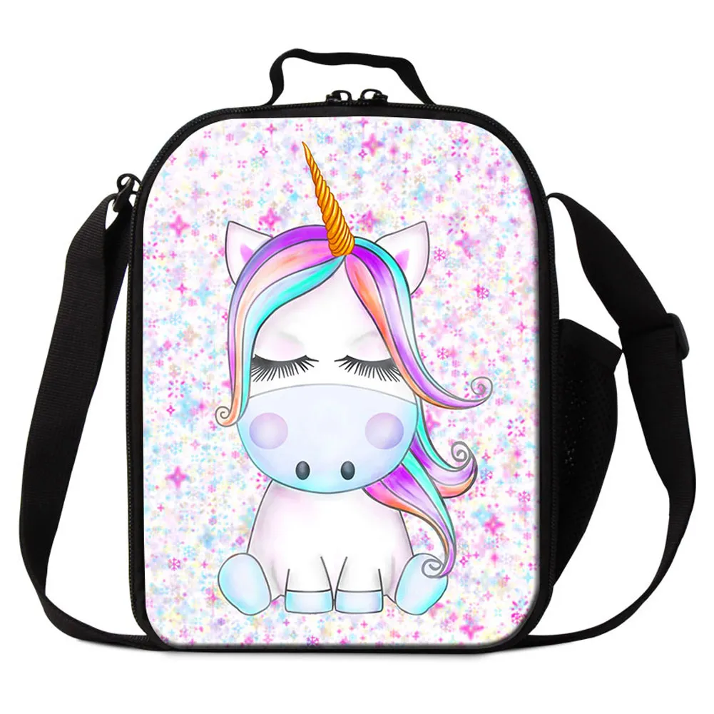 Söt Unicorn Animal Printing Lunchväskor för student Custom Design Cooler Bag för flickor Termiska isolerade ispaket Barnskolan Lunchbox