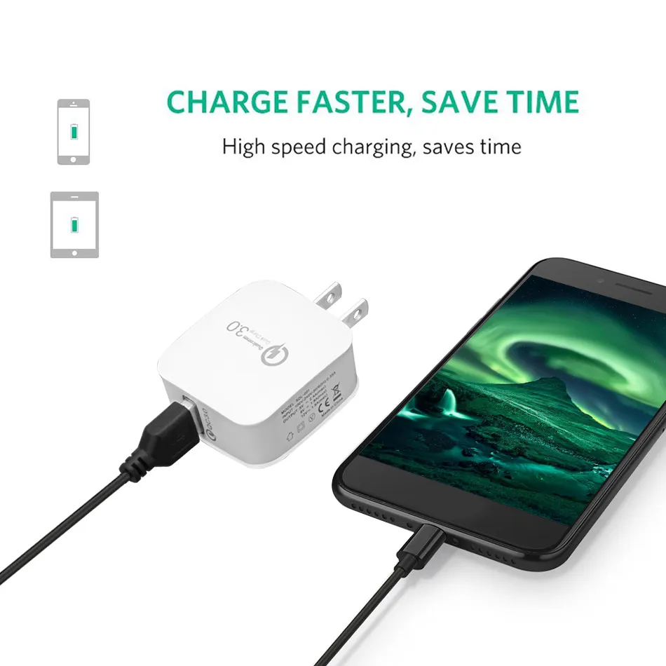 Snabbladdning Adapter QC 30 Wall Charger 5V24A USB Plug Home Travel Adapter för Huawei P20 Pro iPhone X Galaxy S9 Plus med OPP5258201