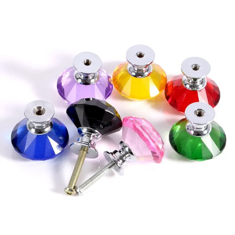 Diamond Crystal Glass Door Knob Drawer Kitchen Cupboard Cabinet Furniture Handle 8 colors Drawer Pull Handles