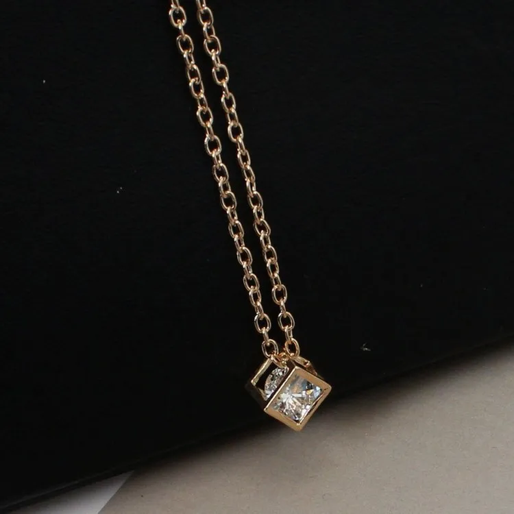 Fashion 18K Gold Plated Cubic Zirconial Crystal Cube Necklace for Women Girlfriend Ladies Wedding Jewelry Wholesale Price Drop Ship
