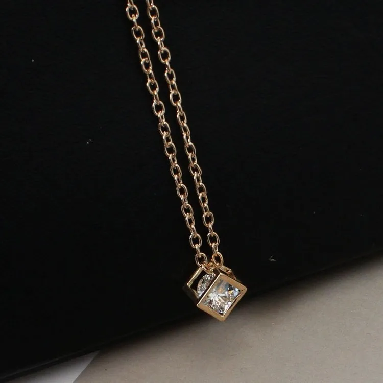 Moda 18k banhado a ouro Cubic Zirconial Crystal Cube Colar Para As Mulheres Namorada Senhoras Casamento Jóias Atacado Preço Navio de Queda