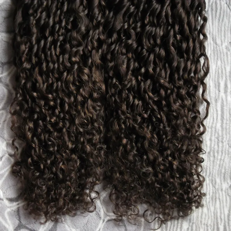 # 2 Capelli castano scuro mongolo afro crespo ricci vergini 200G estensioni dei capelli del nastro ricci 80 pezzi estensioni dei capelli del nastro di trama della pelle