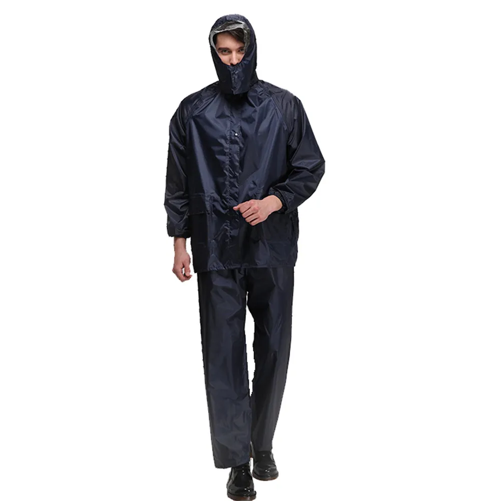 nouvel imperméable Pantalon de pluie Polyester imperméable ensemble adulte imperméable coupe-vent respirant épaississement imperméable à capuche (bande réfléchissante arrière)