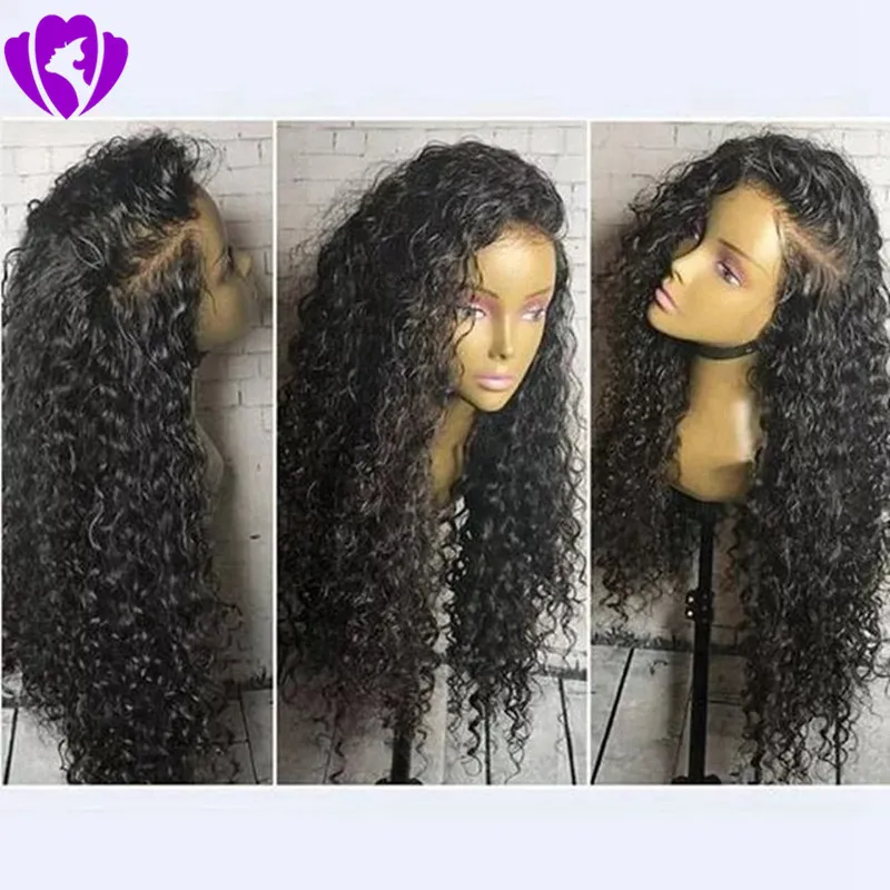 Longue partie latérale lâche bouclés Lace Front perruques synthétiques Résistant à la chaleur américain Kinky Curly Perruques pour les femmes noires