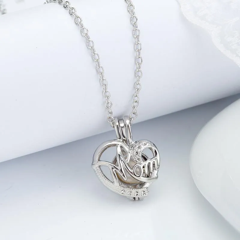 Love Wish Pearl Necklace Cages Locket Hollow Out Oyster pearl Pendant Necklace Freshwater Pearl wolf dog bear elephant DIY jewelry