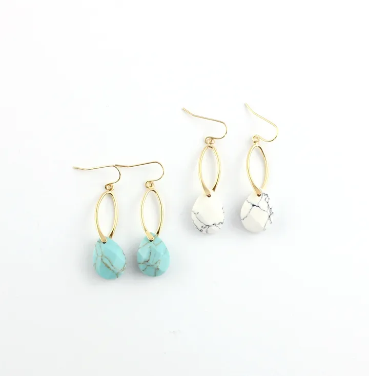 Natuurlijke Water Drop White Green Turquoise Steen Dangle Oorbellen Waterdrop Goud Kleur Sieraden Voor Vrouwen