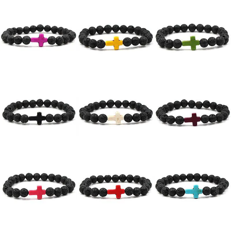 Pulseras de cuentas de roca de lava, pulseras cruzadas de piedra Natural, recién llegadas, pulseras de cuentas de 9 colores para hombres y mujeres