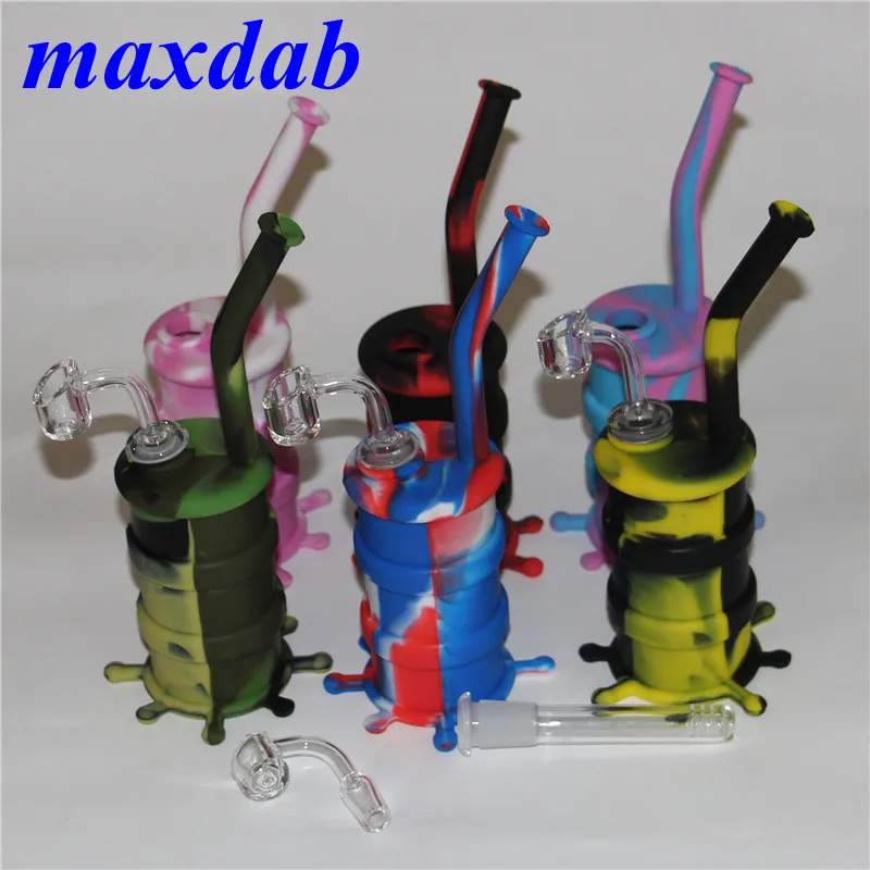 Silicone Hookah Bongs Silicon Oil Dab Rigs Pipes With Clear 4mm 14mm Male Quartz banger Nails smoking water pipe