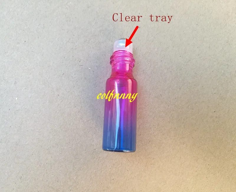 5ml Gradient Rainbow color Glass roll on bottle With Steel Roller bottle Essential oil cosmetic packing vial Bottles C2201