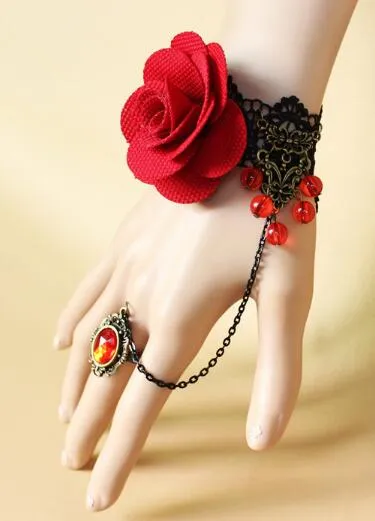 hot new Goth ornamenti a mano vintage rosa rossa perline di cristallo vampiro appesi bracciale donna moda classico elegante