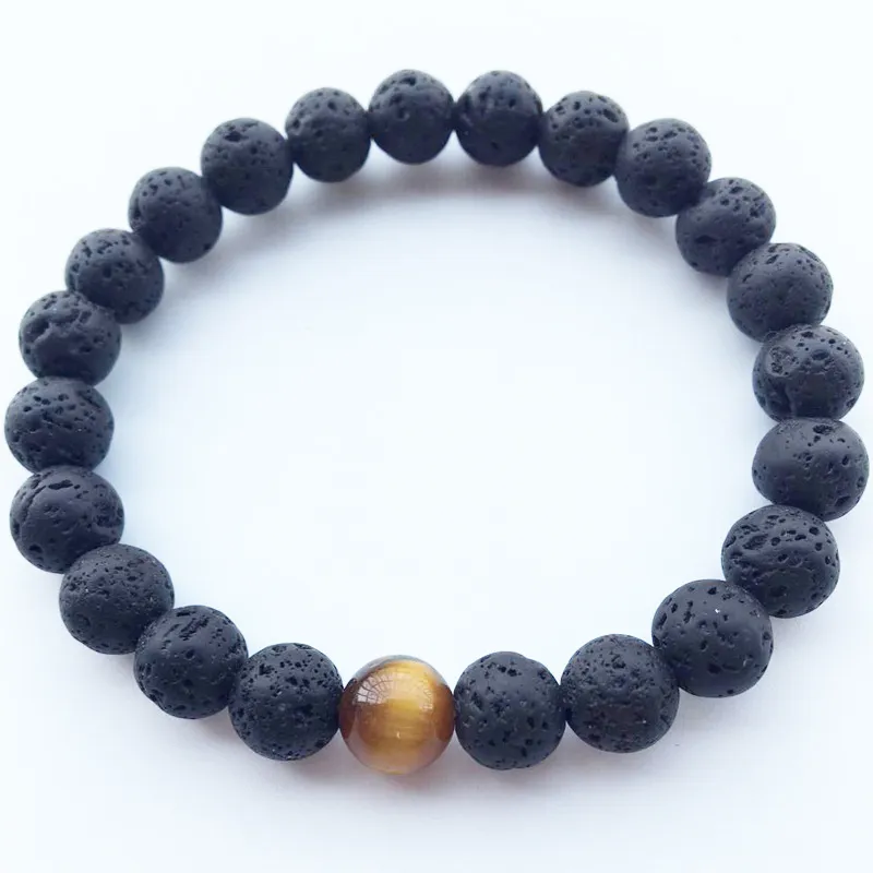 Cuentas de piedra de lava negra Natural de 8mm, pulsera de ojo de tigre, pulsera difusora de aceite esencial DIY para mujer, joyería de Yoga