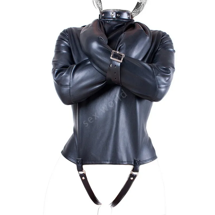 ソフトPUレザーフェチStraitjacket Bondage Restaint Top、レザーストレートジャケットフェチGimp、コスプレ大人の男性の男性の男性