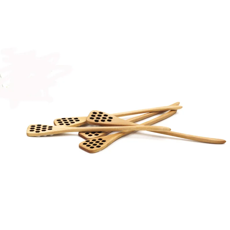 Fashion Hot Cute Wood Creative Carving Honey Stirring Honey Spoons Honeycomb Carved Honey Dipper Kitchen Tool Flatware Accessory