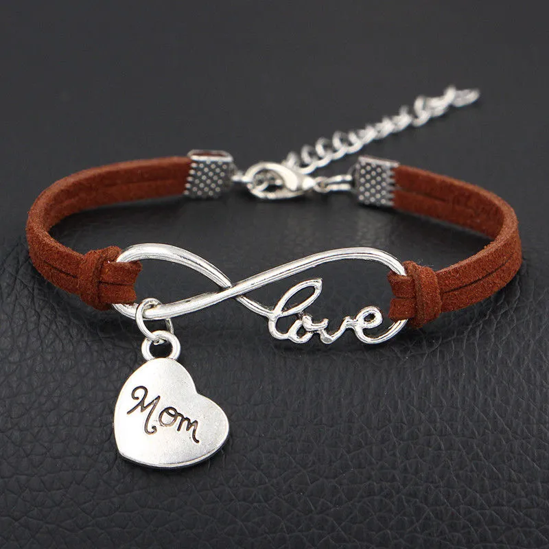 10 stks / partij Infinity Love 8 Armband Familie Moeder Moeder Charm Hart Hanger Dames / Mannen Eenvoudige Gemengde Armbanden / Armbanden Sieraden Gift A9